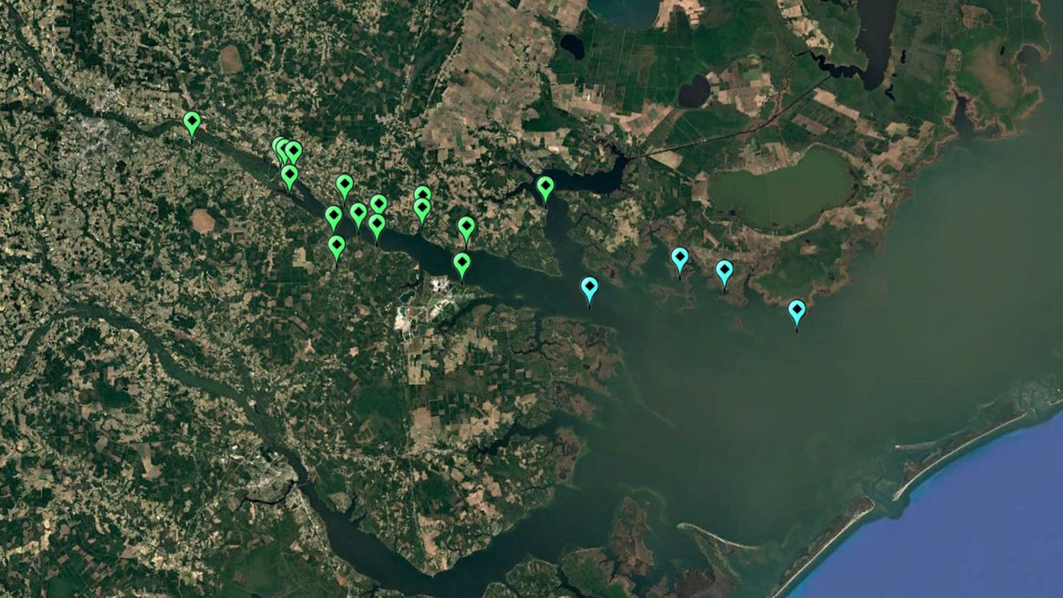 Map of sampling areas around Pamlico Sound